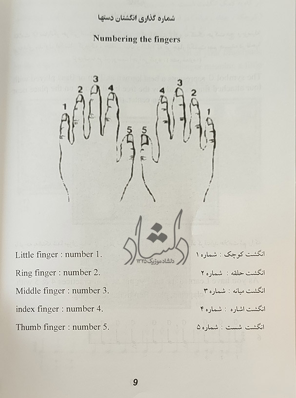 شماره گذاری انگشتان دست - کتاب خودآموز تنبک محمد اخوان