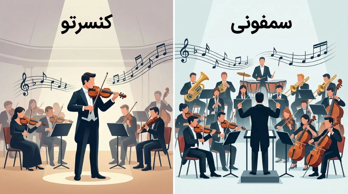 فرم کنسرتو چیست؟ ویژگی های کنسرتو در موسیقی تفاوت کنسرتو با سمفونی